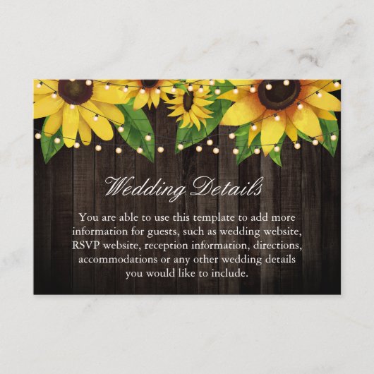Zonnebloem Hout-lights Wedding-accommodatie Informatiekaartje (Voorkant)