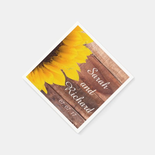 Zonnebloem Hout Rustiek Trouwpapier Servetten (Hoek)