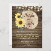 Zonnebloem Hout Slice Rustieke String Lights Bruil Kaart (Voorkant)