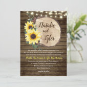 Zonnebloem Hout Slice Rustieke String Lights Bruil Kaart (Staand voorkant)