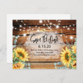 Zonnebloem Hout Wedding Save the Date Uitnodiging (Voorkant / Achterkant)