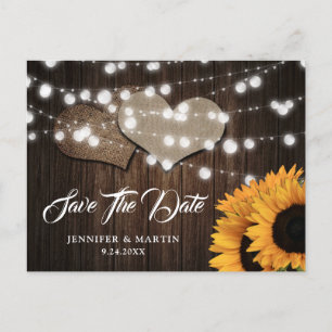 Zonnebloem Houten Jute Harten Trouw Save The Date Briefkaart