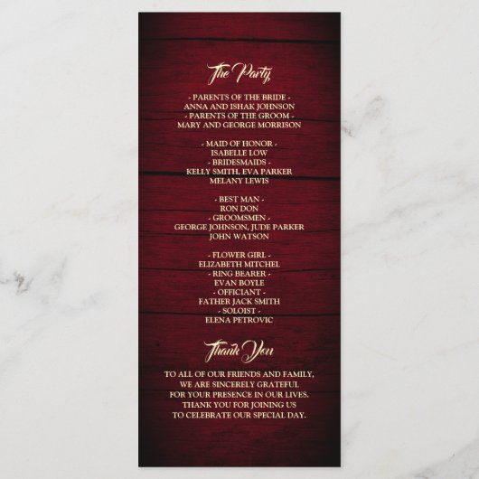 Zonnebloem Huwelijksprogramma Programma (Achterkant)