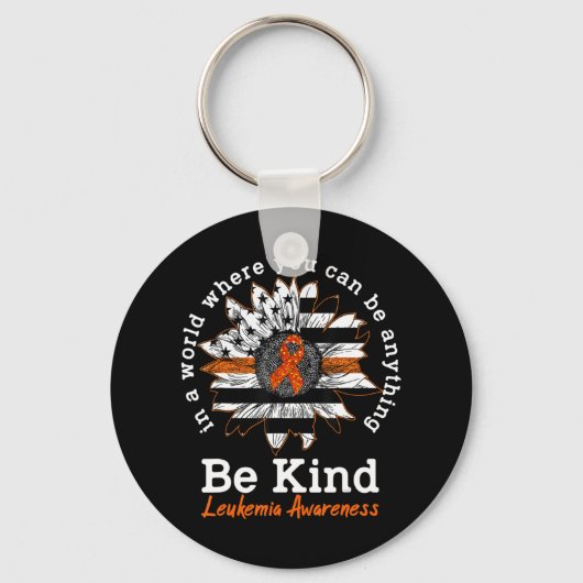 Zonnebloem in een Oranje ribbon Kindness Leukemie Sleutelhanger (Voorkant)