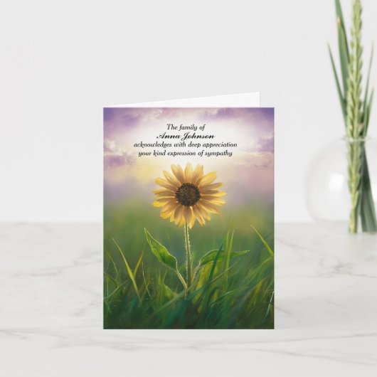 Zonnebloem in een veld Sympathie Dank u kaart (Voorkant)