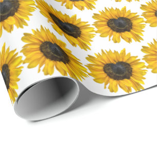 Zonnebloem in het hart op wit cadeaupapier
