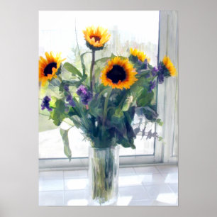 Zonnebloem in het raam poster
