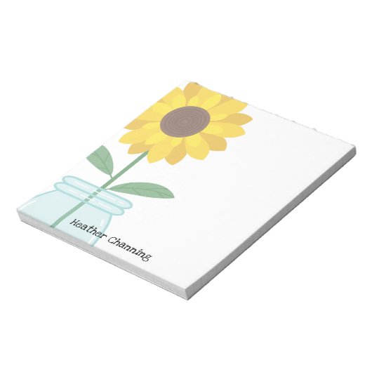 Zonnebloem in Mason Jar - Voeg Jouw naam toe Notitieblok (Gedraaid)
