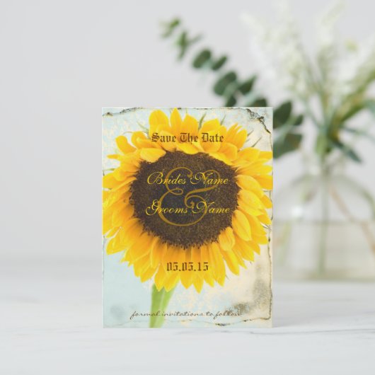 Zonnebloem in nood Weddenschap Bespaar de Datum Save The Date (Staand voorkant)