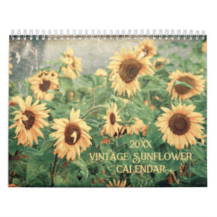 Zonnebloem in vintage stijl 2025 Rustieke landstij Kalender