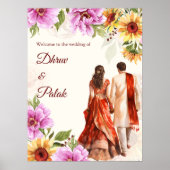 Zonnebloem Indiase paar bruiloft welkom teken Poster (Voorkant)