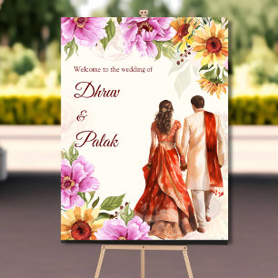 Zonnebloem Indiase paar bruiloft welkom teken Poster