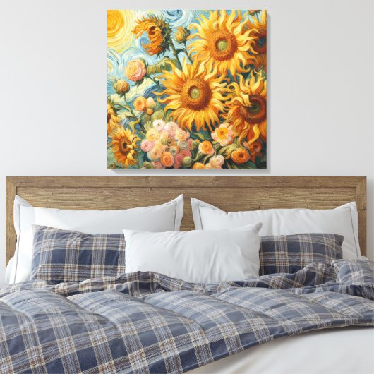 Zonnebloem inspiratie canvas afdruk (Insitu (Slaapkamer))