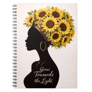 Zonnebloem Inspirerende Zwarte Vrouw Bloemendagboe Notitieboek