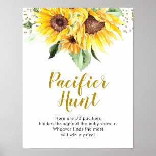 Zonnebloem is op weg Baby shower Fopspeen Hunt Poster