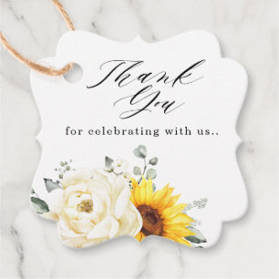 Zonnebloem Ivory Peony Floral Eucalyptus Weddensch Bedankjes Labels