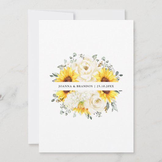 Zonnebloem Ivory Peony Floral Eucalyptus Weddensch Kaart (Achterkant)