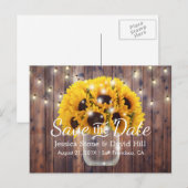 Zonnebloem Jar Rustic Barn Wedding Save the Date Aankondigingskaart (Voorkant / Achterkant)