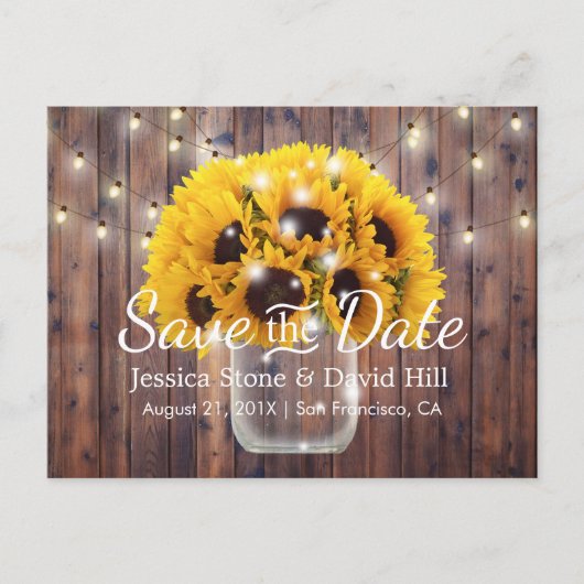 Zonnebloem Jar Rustic Barn Wedding Save the Date Aankondigingskaart (Voorkant)