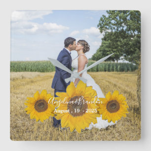 zonnebloem - je trouwfoto vierkante klok