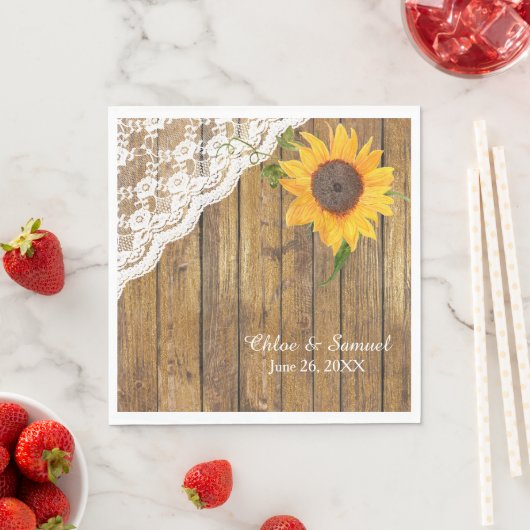 Zonnebloem Kant Hout Bloemen Bruiloft Servetten (Insitu)