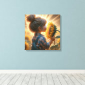 Zonnebloem Kind Canvas Afdruk (Insitu (Houten vloer))
