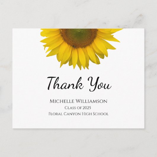 Zonnebloem Klasse van 2025 Afstuderen Dank U Briefkaart (Voorkant)