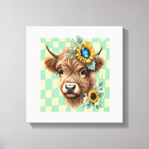 Zonnebloem Koe Png, Schattige Hoogland Koe Canvas Afdruk