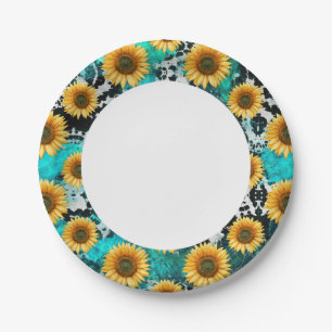 Zonnebloem Koe Print Western Papieren Bordje