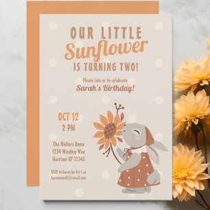 Zonnebloem konijn verjaardag kaart