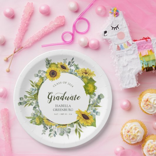 Zonnebloem krans Script Graduation Party Papieren Bordje (Feest)