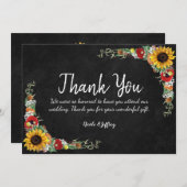 Zonnebloem krijtbord land bruiloft dank u bedankkaart (Voorkant / Achterkant)