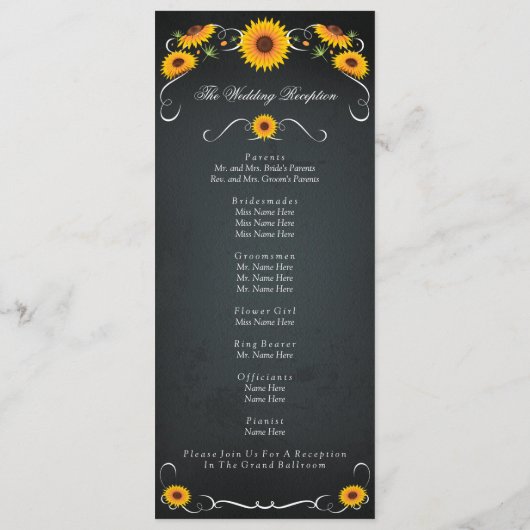 Zonnebloem krijtbord Vintage bruiloft programma (Achterkant)