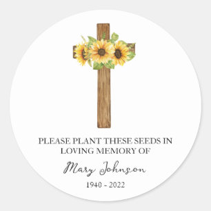 Zonnebloem Kruis Herdenkings Funeral Zaadpakket Ronde Sticker