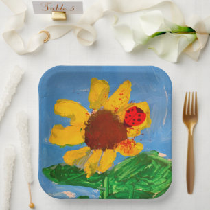 Zonnebloem "Kunst door kinderen" Papieren Bordje
