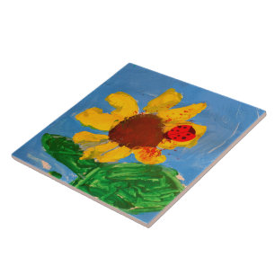 Zonnebloem "Kunst door kinderen" Tegeltje