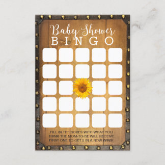  zonnebloem Land Baby shower Bingo Game Kaart