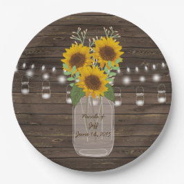 Zonnebloem Land Hout Mason Jar Weddenschap Papieren Bordje