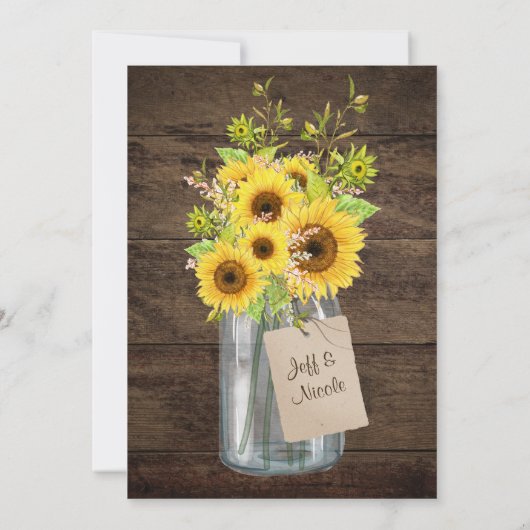 Zonnebloem Land Mason Jar bruiloft uitnodiging (Achterkant)