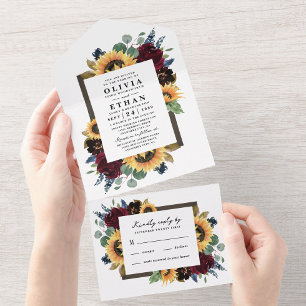 Zonnebloem Land Rustisch Elegant Fall Wedding RSVP All In One Uitnodiging