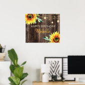 Zonnebloem Landelijke Slingerlichtjes Gelukkige Ve Poster (Thuiskantoor)