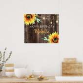 Zonnebloem Landelijke Slingerlichtjes Gelukkige Ve Poster (Keuken)