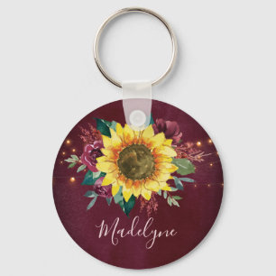 Zonnebloem Licht Floral Burgundy Sleutelhanger