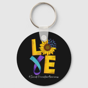 Zonnebloem Liefde Turquoise & Paarse Lint Zelfmoor Sleutelhanger