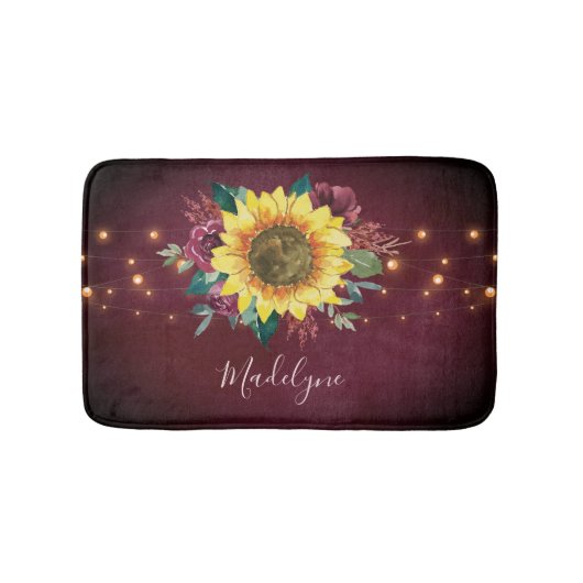 Zonnebloem Lights Bourgogne Bloemen Monogram Badmat (Voorkant)