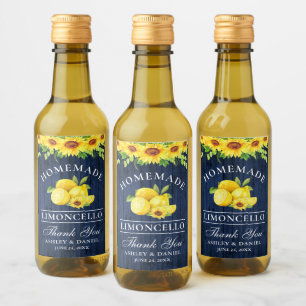 Zonnebloem Limoncello Blauw Hout Mini Flesetikette Wijn Etiket