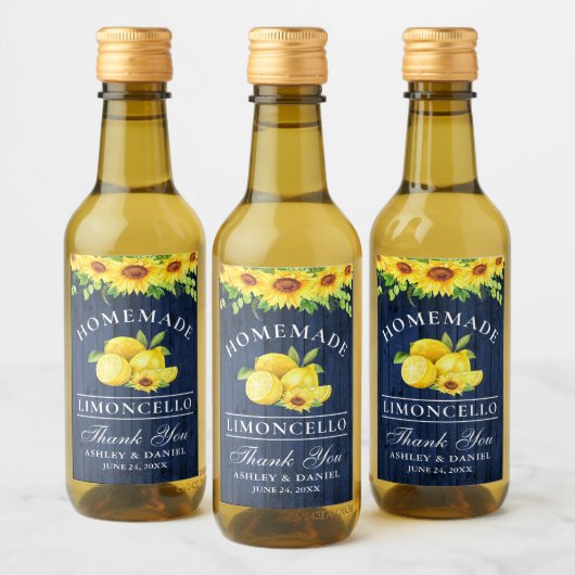 Zonnebloem Limoncello Blauw Hout Mini Flesetikette Wijn Etiket (Flessen)