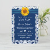zonnebloem Lint Lunde Navy Blue Wedding Kaart (Staand voorkant)