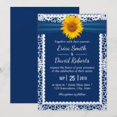 zonnebloem Lint Lunde Navy Blue Wedding Kaart (Voorkant / Achterkant)