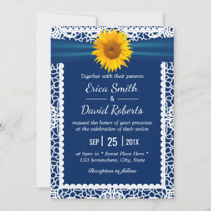 zonnebloem Lint Lunde Navy Blue Wedding Kaart